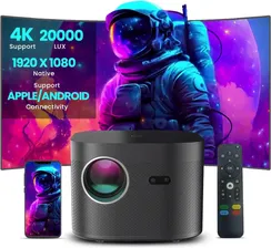 Проектор WTONISY Android10.0/последнее обновление, проекторы 4K с автофокусом, двойным Wi-Fi 2,4G/5G и Bluetooth5.3,20000 LUX, видеопроекторы с разреш