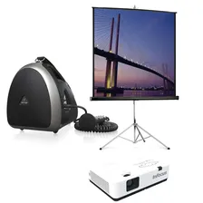 InFocus IN1014 + Projecta 162×213 cm + Behringer HPA40 | Переносной проектор с экраном на треноге и мобильной акустической системой с микрофоном